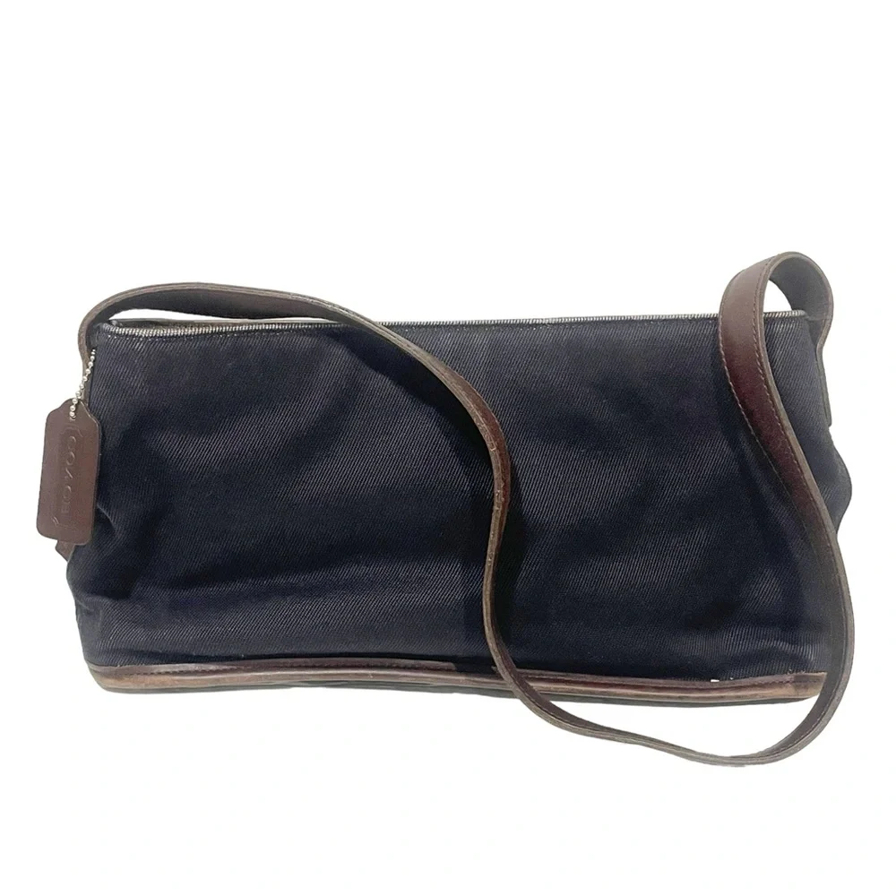 VINTAGE COACH E9D-6136 BLACK CANVAS / BROWN LEATHER TRIM PURSE HANDBAG‎
